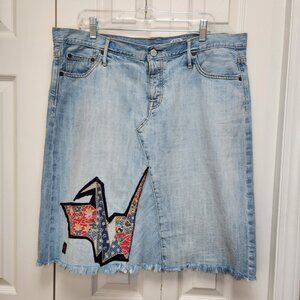 Gap 1969 denim short skirt size 16 origami patch raw hem four pockets